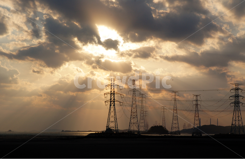 하늘,구름,빛,내림,역광,송전탑,산업,industry,industrial,에너지산업,energy industry