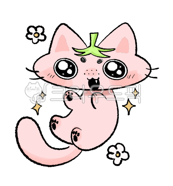 딸기,반짝반짝,캐릭터,꽃,고양이,귀여운,분홍색
