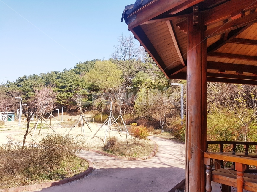 정자,육각정,쉼,의자,휴식,햇살,따뜻함,봄,바람,시원함,그늘,공원,아파트,산책로,조형물,도심속,나무,건축물,건물외관,exterior,building,structure,architecture,construction