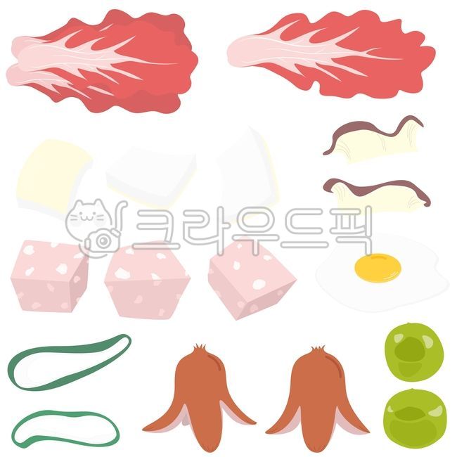 Kimchi fried rice ingredients,fried rice ingredients,cooking ingredients,kimchi,cabbage kimchi,Vienna sausage,sliced green onions,sliced shiitake mushrooms,octopus sausage,ham,diced ham,diced onions,fried eggs,shiitake mushrooms,green onions