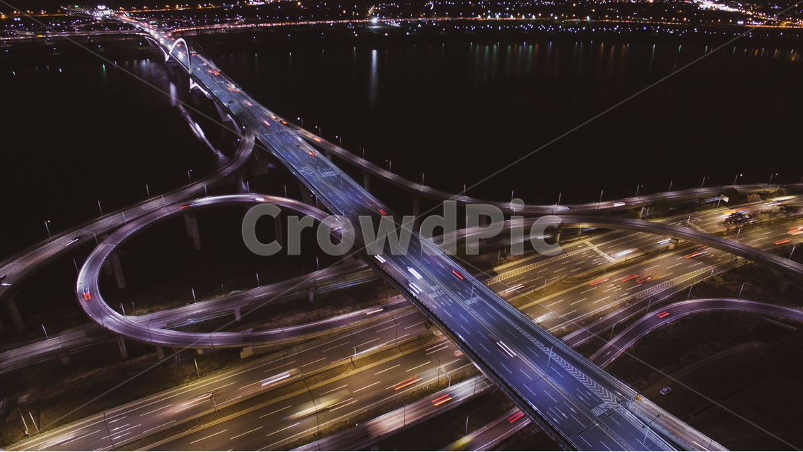 night view,automobile,fire,Amsa Bridge,Olympic Boulevard,Han River
