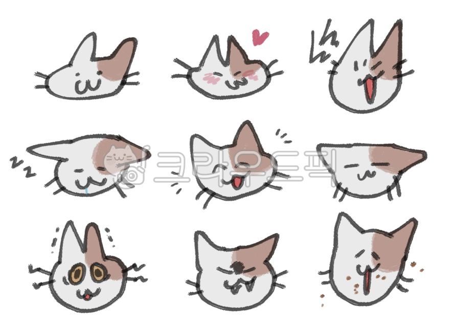 고양이,캐릭터,고양이캐릭터,표정,이모티콘,동물,귀여움,일러스트,png,그림,웃긴,스티커,화남,졸림,즐거움,웃음,손그림,낙서,반려동물,배고픔