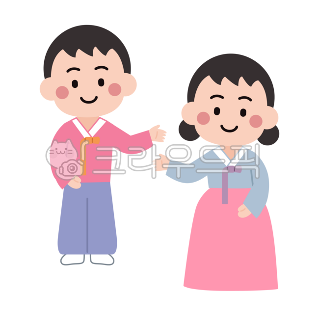 Flat illustration,character design,cute illustration,cartoon style,love,romance,smile,white background,digital art,hanbok couple,Korean couple,traditional clothing,Korean traditional culture,traditional wedding,wedding couple,couple illustr