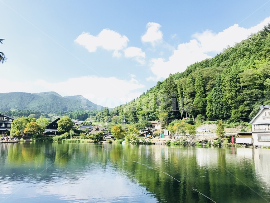 배경,일본,풍경,호수,유후인,배경화면,구름,하늘