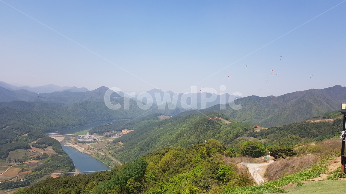 단양,산,하늘과산,호수,패러글라이딩