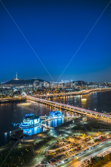 night view,Namsan Tower,sight,landscape,Sebit Floating Island