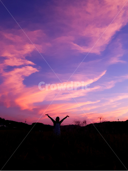 노을,구름,일몰,풍경,벼