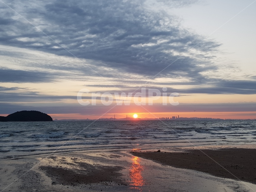 자연,해돋이,일출,바다,갯벌,해변,바다,beach,sea