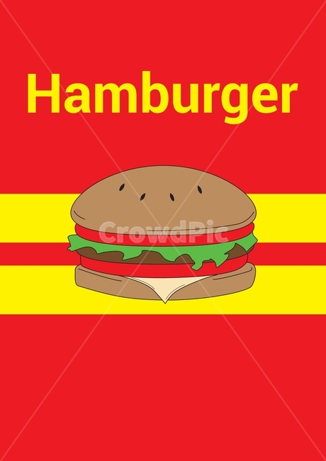 hamburger,햄버거,패스트푸드,음식,food,일러스트,레드,옐로우,포스터,아이콘,음식,식재료,요리,food,cook,meal,dishes,food reserves,그래픽,일러스트레이션,graphic,illustration
