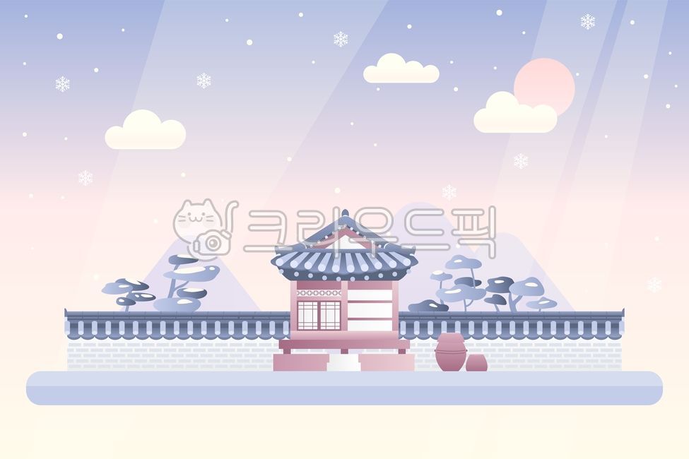 배경,백그라운드,겨울,시즌,새해,신년,풍경,벡터,벡터일러스트,그림,일러스트레이션,일러스트,자연,눈,눈꽃,나무,소나무,태양,구름,한국,한옥,장독대,항아리,전통,문화,한국문화,한국전통,담장,담,기와집,건물,건축,명절,설,설날,winter,snow,house,scenery,landscape,building,korea,traditional,newyear,그래픽,일러스트레이션,graphic,illustration