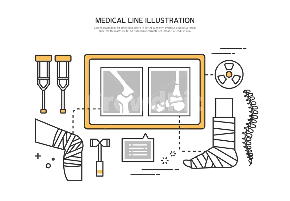 목발,엑스레이,뼈,방사능,정형외과,병원,라인일러스트,의료,의학,병원,medical,hospital,clinic,그래픽,일러스트레이션,graphic,illustration