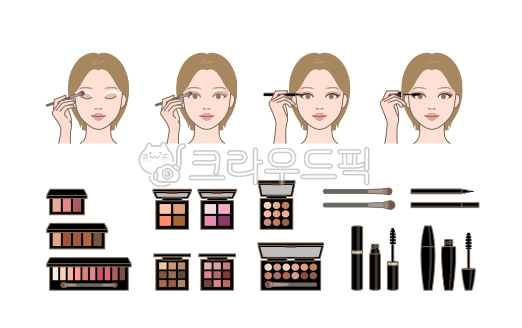 셰도우,아이셰도우,아이라이너,마스카라,파레트,팔레트,브러시,브러쉬,눈,눈화장,리퀴드,붓펜,제품,도구,화장품,그리기,그리는,아이콘,메이크업,화장,화장법,뷰티,미용,코스메틱,예쁜,아름다운,여자,여성,사람,인물,얼굴,손,캐릭터,일러스트,그래픽,라인일러스트,라인,방법,사용법,가이드,순서,과정