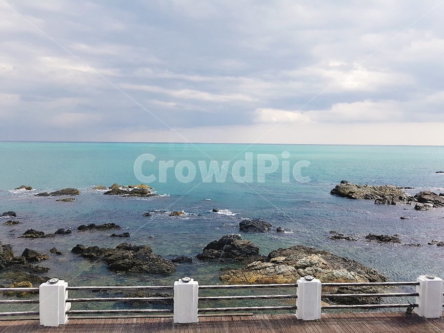 바다,하늘,자연,구름,난간,해변,바다,beach,sea