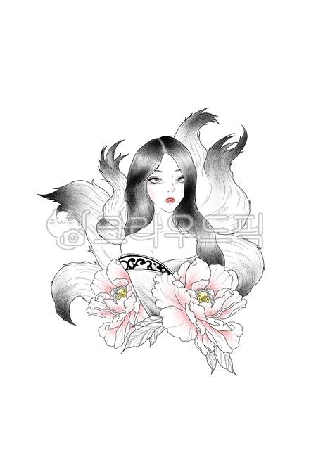 구미호,모란꽃,구미호일러스트,fox,peony,그래픽,일러스트레이션,graphic,illustration