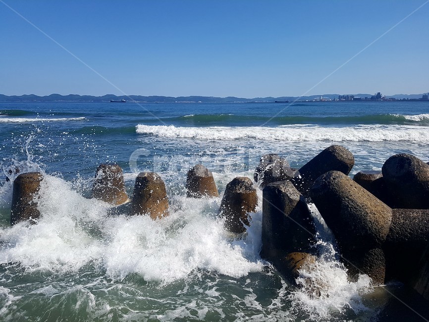 바다,파도,제방,하늘,여름,시원한,바람