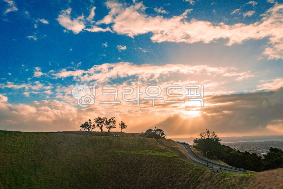 sky,flare,nature,tree,Auckland,New Zealand,sunlight,mountain,outdoors,light,sunset,valley