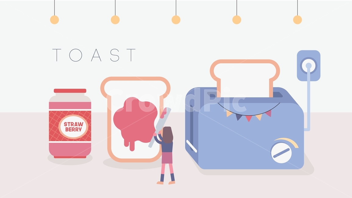 식빵,토스트,토스터,토스트기,잼,병,코드,전깃줄,요정,아이디어,캐릭터,일러스트,벡터,음식,디저트,달콤한,딸기,사람,귀여운,조명,장식,오브젝트,상황,삽화,아침식사,꼬마,나이프,그래픽,일러스트레이션,graphic,illustration