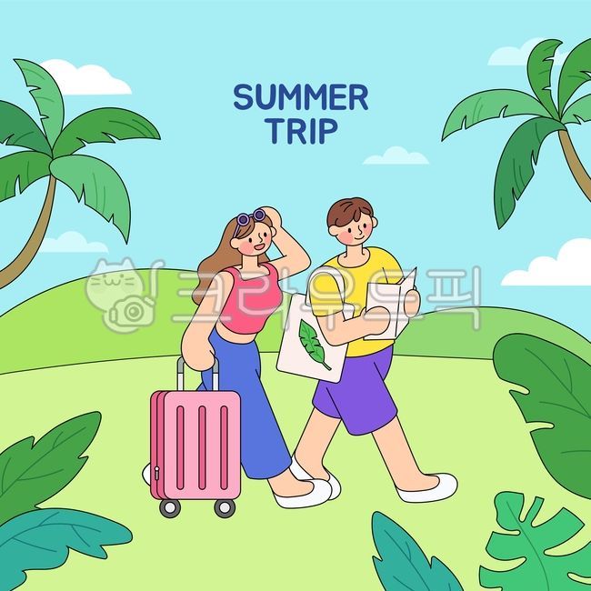 Vacation,tropical rainforest,tropical tree,tree,summer illustration,summer image,summer travel,vacation,overseas travel,man,woman,leaves,palm tree,summer frame,couple,summer,travel,summer vacation,carrier,picnic,trip,travel,illustrat