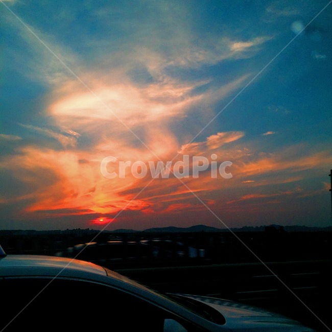 노을,풍경,저녁,태양,구름,교통,교통수단,traffic,transportation