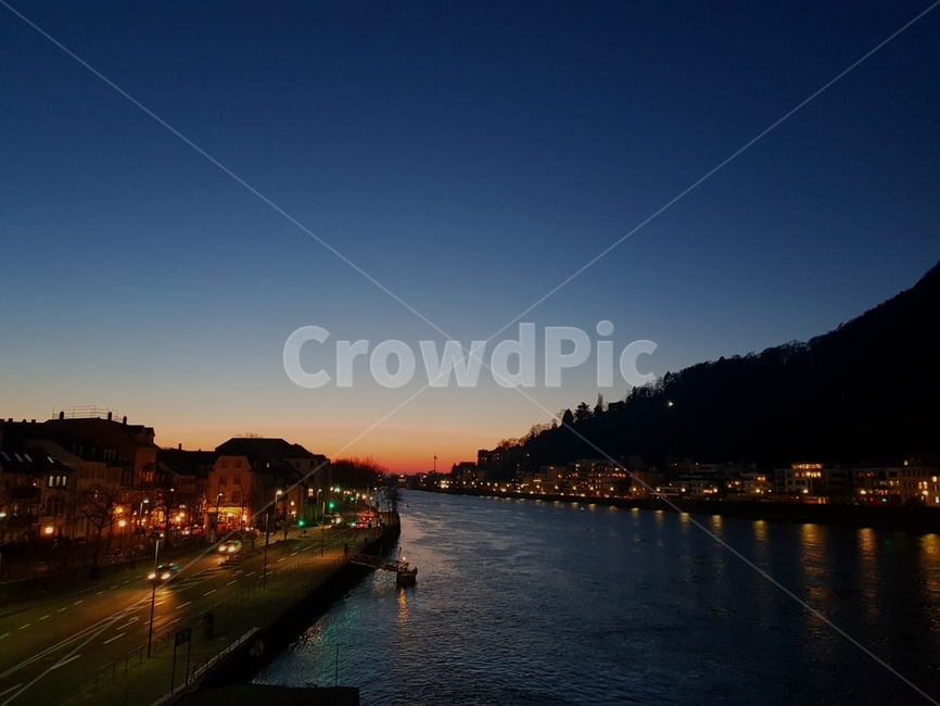 노을,강,야경,불빛,유럽,독일,river,german,heidelberg,하이델베르크,deutsch