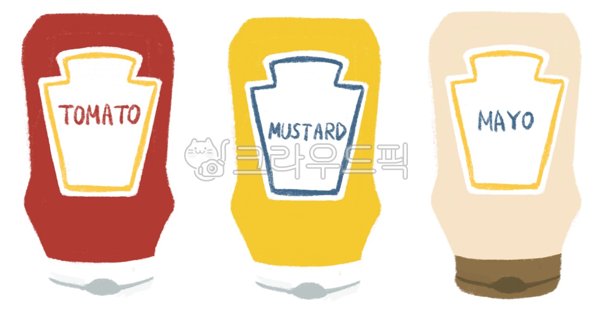 소스,캐찹,머스타드,마요네즈,손그림,일러스트