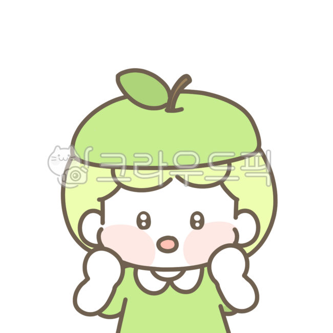 귀여운,소녀,이모티콘,사람,여자아이,사과,청사과,연두,감동,두근