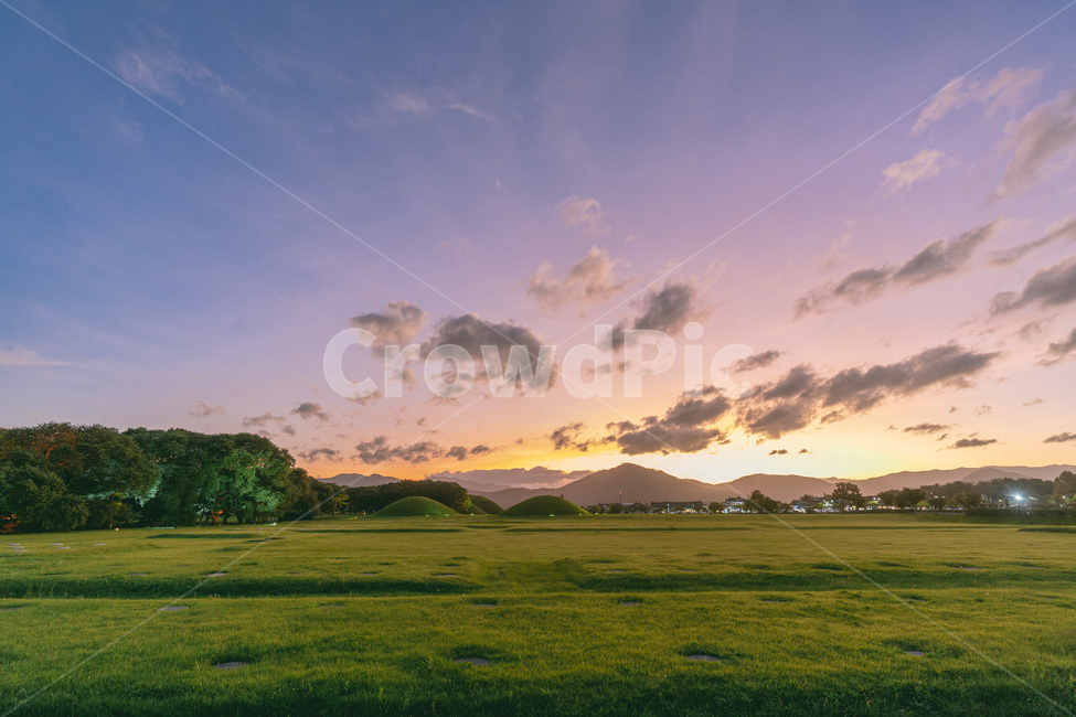 경주,왕릉,일몰,sunset,노을,하늘,sky,field,들,outdoors,옥외