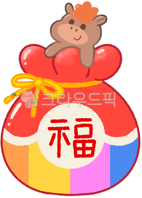 말,웃는얼굴,말띠,붉은말띠,2026년,병오년,동물아이콘,말캐릭터,동물,귀여운동물,큐티,스마일,갈색동물,아기말,복주머니,복,주머니,빨간색주머니,붉은색복주머니,빨강주머니,빨강복주머니