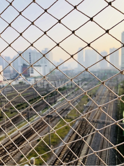 아침,용산,철도,그물,주차장