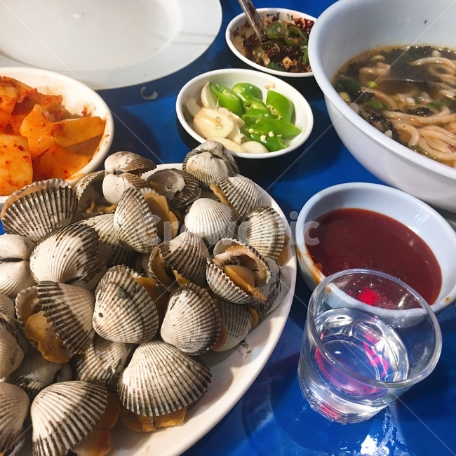꼬막,포장마차,소주,우동,꼬막찜