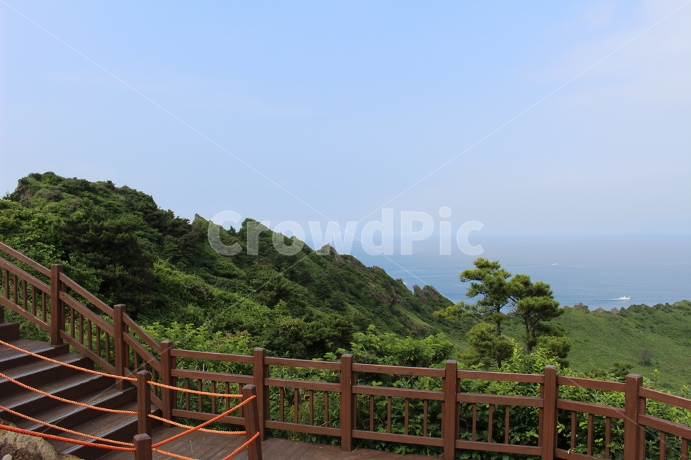 계단,성산일출봉,제주도,바다,나무