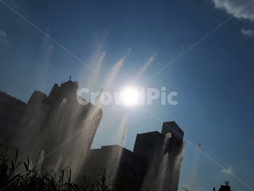 해,하늘,분수,빛,일상,하루,자연,풍경,nature,landscape,flare,플레어,light,sunlight,햇빛