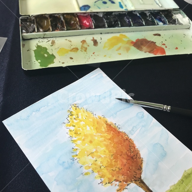 수채화,그림,취미,물감,나무