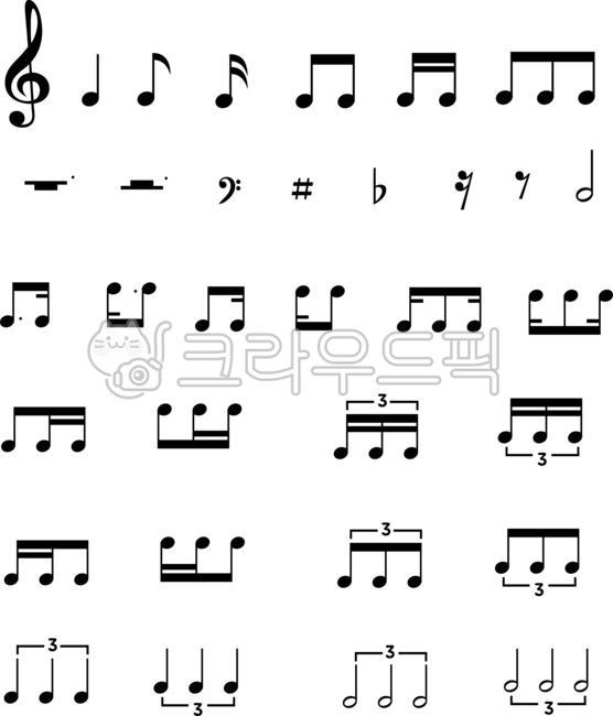 음표,음절표,잇단음표,musicalnote,셋잇단음표,점음표,한박자,반박자,두박자,온음표,높은음자리표,2분음표,4분음표,8분음표,16분음표,점온쉼표,점2분쉼표,8분쉼표,16분쉼표,샵,기호,음절기호