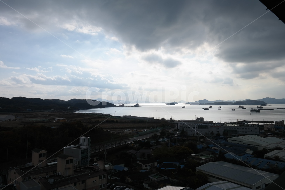 하늘,구름,바다,배,경치,빛,해,산,스카이뷰,자연,풍경,nature,landscape,outdoors,옥외,scenery,aerial view,조감도