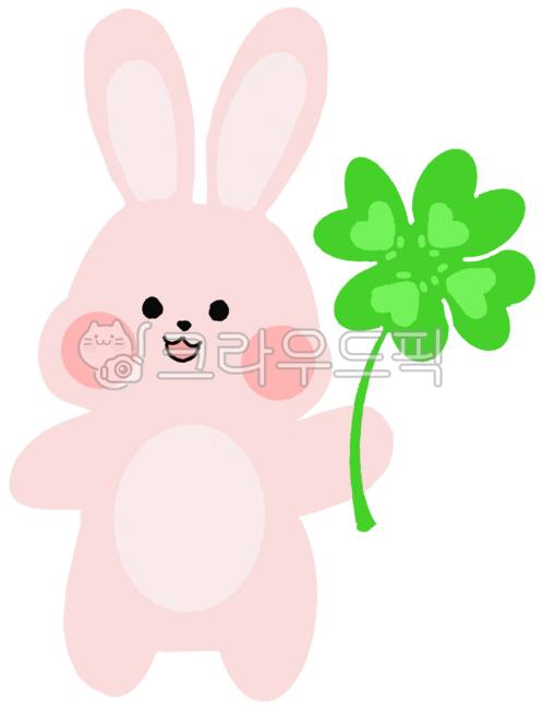 Rabbit,rabbit illustration,lineless,four-leaf clover,animal,animal illustration,lucky rabbit,pink,green