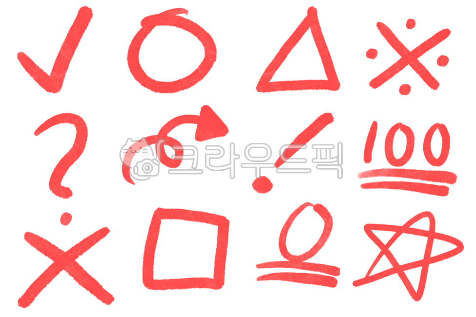 빨간색연필, 채점, 채점표시, 화살표, 강조, 사진,이미지,일러스트,캘리그라피 - fuerza95작가