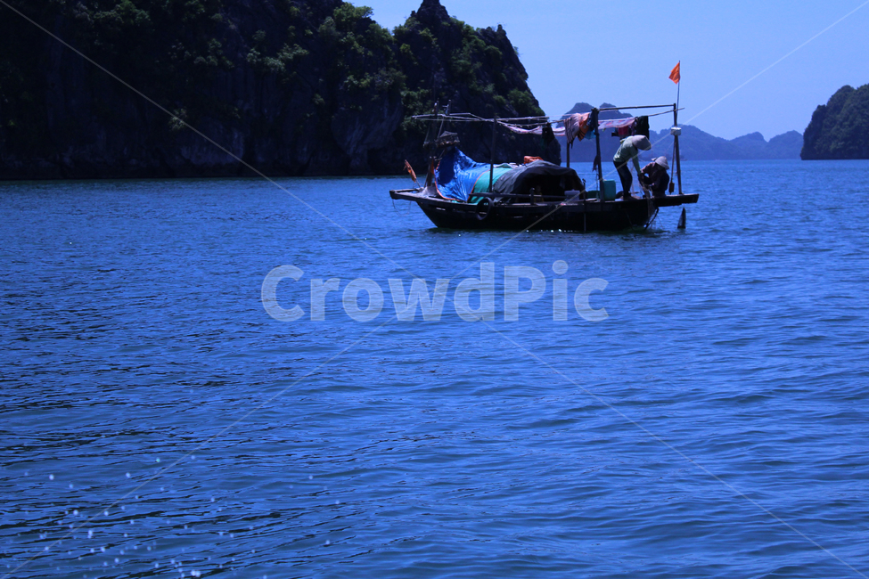 섬,하롱베이,바다,어부,낚시,고기잡이,돛단배,어업,fishery,fishing industry