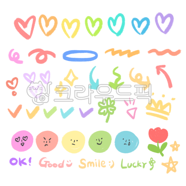 Goodnote stickers,pastel tones,decoration,heart,rainbow,underline,emphasis,arrow,luck,four-leaf clover,celebration,party,crown,expression,emotion,smile,star,goodnote png,goodnote diary,diary decoration,diary stickers,design,colorful,