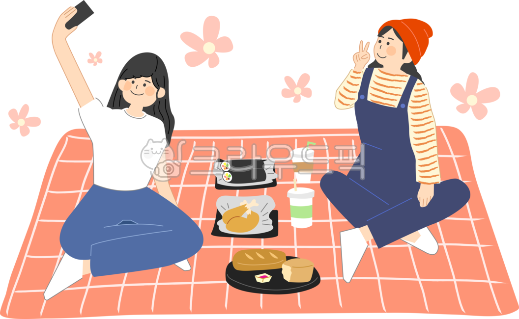 피크닉,소풍,꽃구경,봄소풍,가을소풍,셀카,셀피,사진찍는사람,일상,라이프,여가,꽃,축제,휴일,휴가,친구일러스트,벚꽃,우정,친구,사람일러스트,사람,여자,여자일러스트,나들이,돗자리,배달음식,공원,김밥,치킨,빵,도시락,소풍일러스트,봄,봄일러스트,힐링