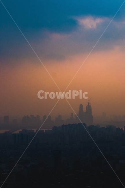 yellow,orange,황색,미세먼지,황사,서울,seoul,cityscape,skyline,도시,city,도심,downtown,실루엣,silhouette,sunset,해질녁