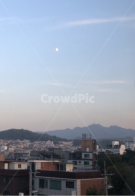 하늘,달,풍경,경치,파란하늘,동네
