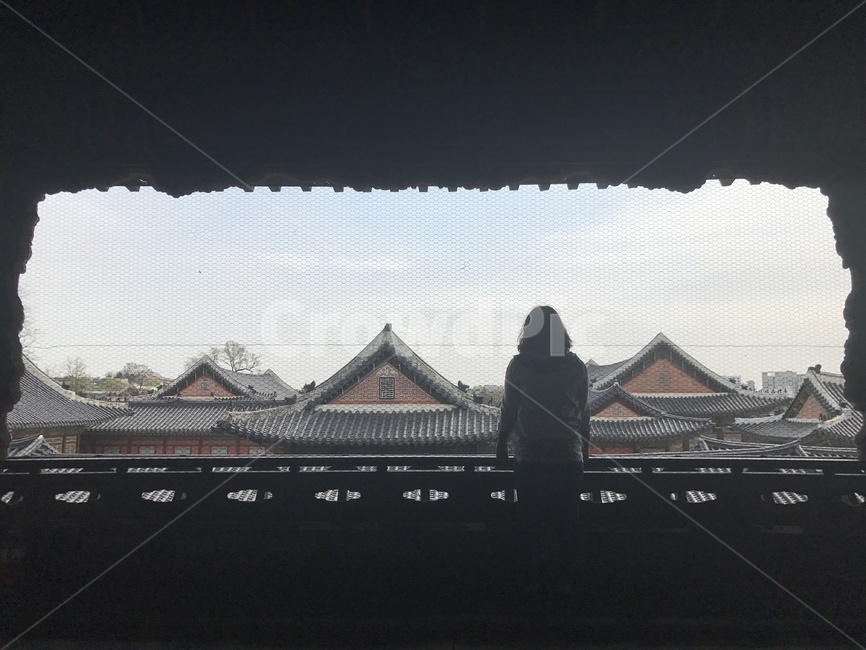 경복궁,사람,서울여행,사람한명,지붕