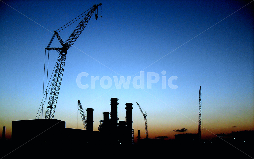 건설,현장,중장비,발전소,실루엣,굴뚝,여명,크레인,실루엣,그림자,silhouette,shadow,산업,industry,industrial
