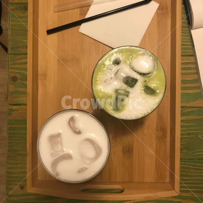 카페,음료수,딸기,유리,녹차