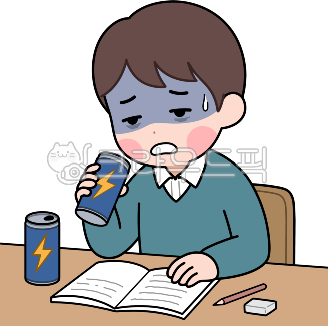 student,study,exam period,tired,all-nighter,energy drink,caffeine,character,person,boy,cute,simple,cartoon,webtoon,lifestyle,instructions,sleepiness,male student,boy