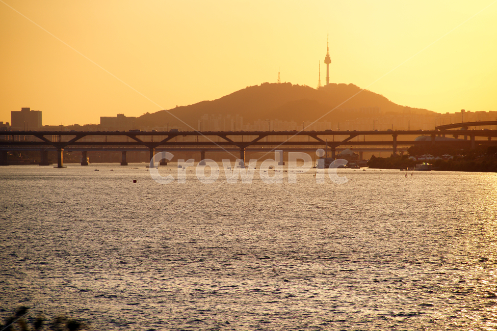 일몰,석양,한강,청담대교,영동대교,남산,남산타워
