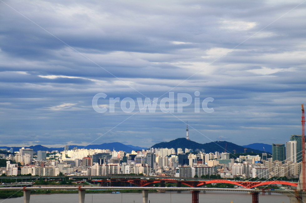 남산,남산타워,서울,서울풍경,양화대교,월드컵대교,대교공사,한강,푸른하늘,구름,도시,풍경,city,landscape,한국도시풍경,한국도시경관,korea cityscape