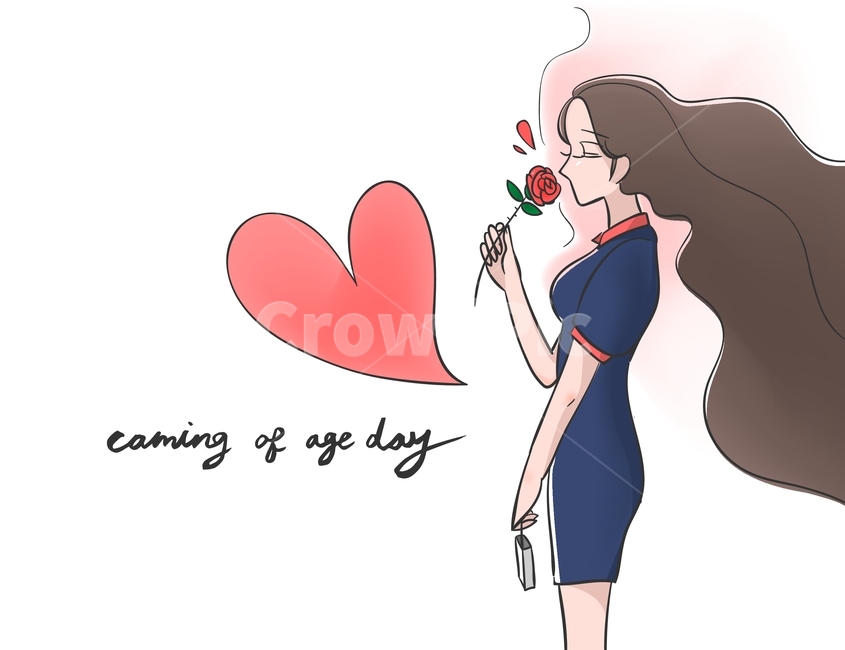 장미,꽃,소녀,여자,하트,성년의날,이벤트,팝업,배너,일러스트,기념일,축하,anniversary,congratulation,celebrate,celebration,그래픽,일러스트레이션,graphic,illustration