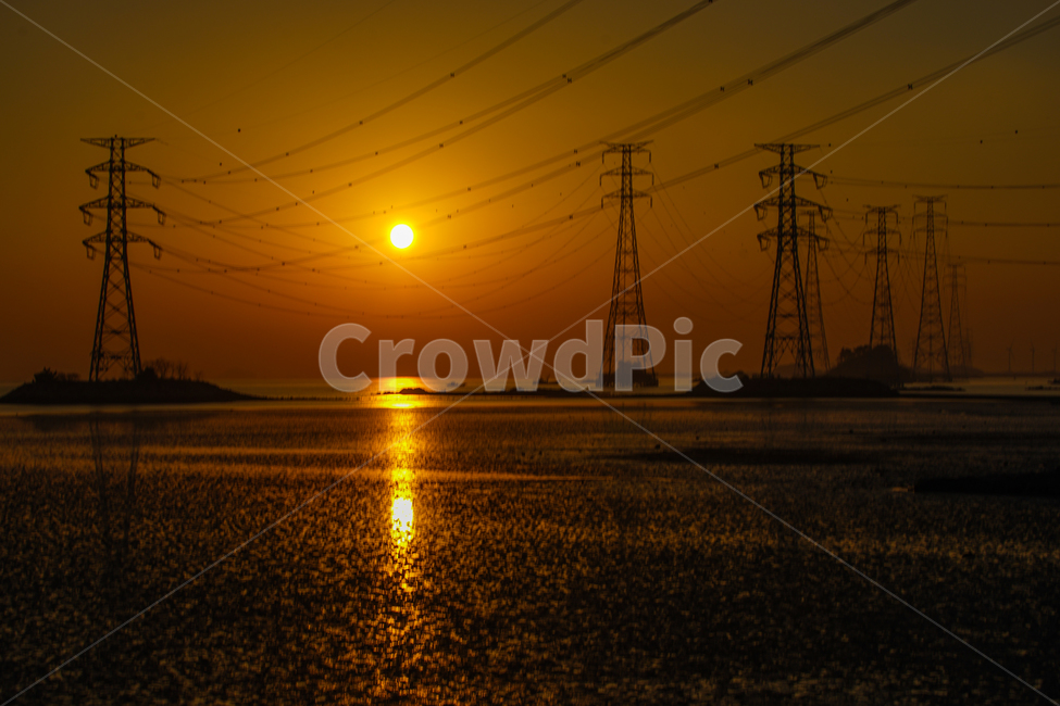 석양,해넘이,일몰,감성,노을,풍경,전주,철탑,전선,반영,산업,industry,industrial,에너지산업,energy industry,cable,케이블